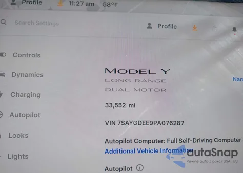2023 Tesla Model Y Awd/Long Range Dual Motor All-Wheel Drive z USA, uszkodzony, nr VIN 7SAYGDEE9PA076287